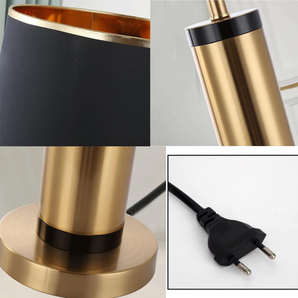 Lámpara de Mesa Blanca negro-metal Pantalla textil de tela para LED E27 Escritorio Salón Lámparas de Mesita de Noche Lámpara Escritorio estudio oficina Dormitorio Sala de Estar, Dorado (negro)