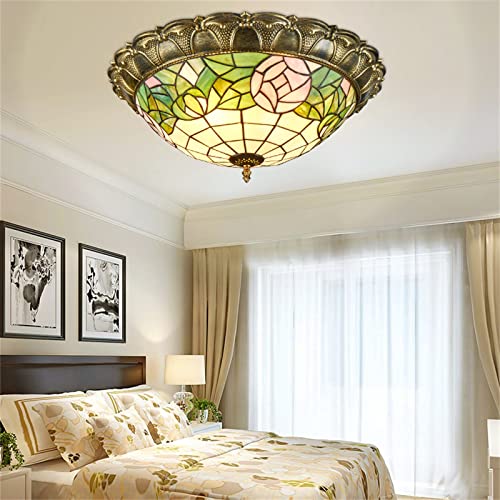 Plafonnier encastré 40,6 cm intensité variable, luminaire rétro en verre teinté rose - 2