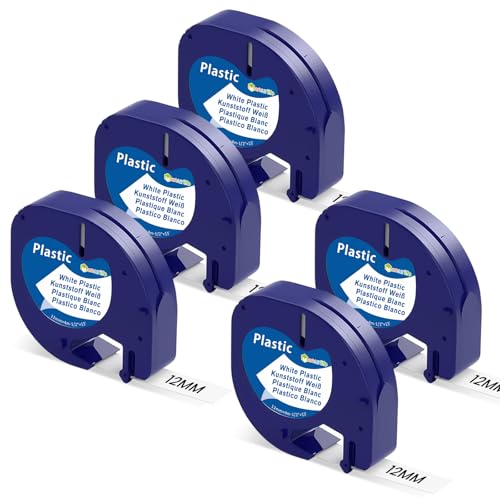 Markurlife Cinta de Etiquetas Compatible para Dymo Letratag Cinta Pltico 12mm x 4m 91201 S0721610 Negro sobre Blanco Recambio para Dymo LetraTag LT-100H LT-100T XR XM QX50 2000