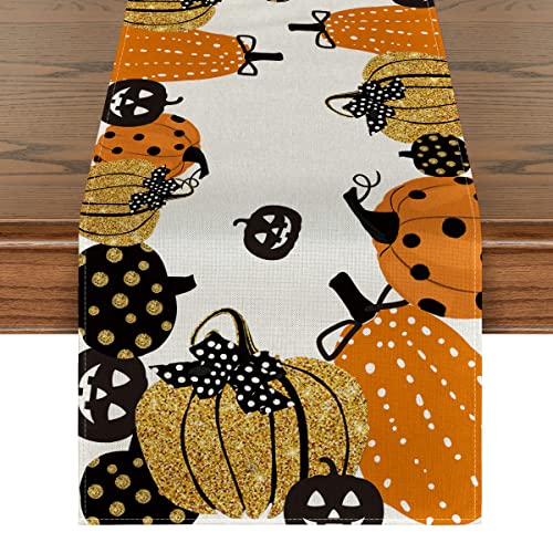 Artoid Mode Halloween Jack-O-Lantern Pumpkin Table Runner, Holiday Kitchen Dining Table Decoration for Indoor Outdoor Home Party Decor 13 x 72 Inch
