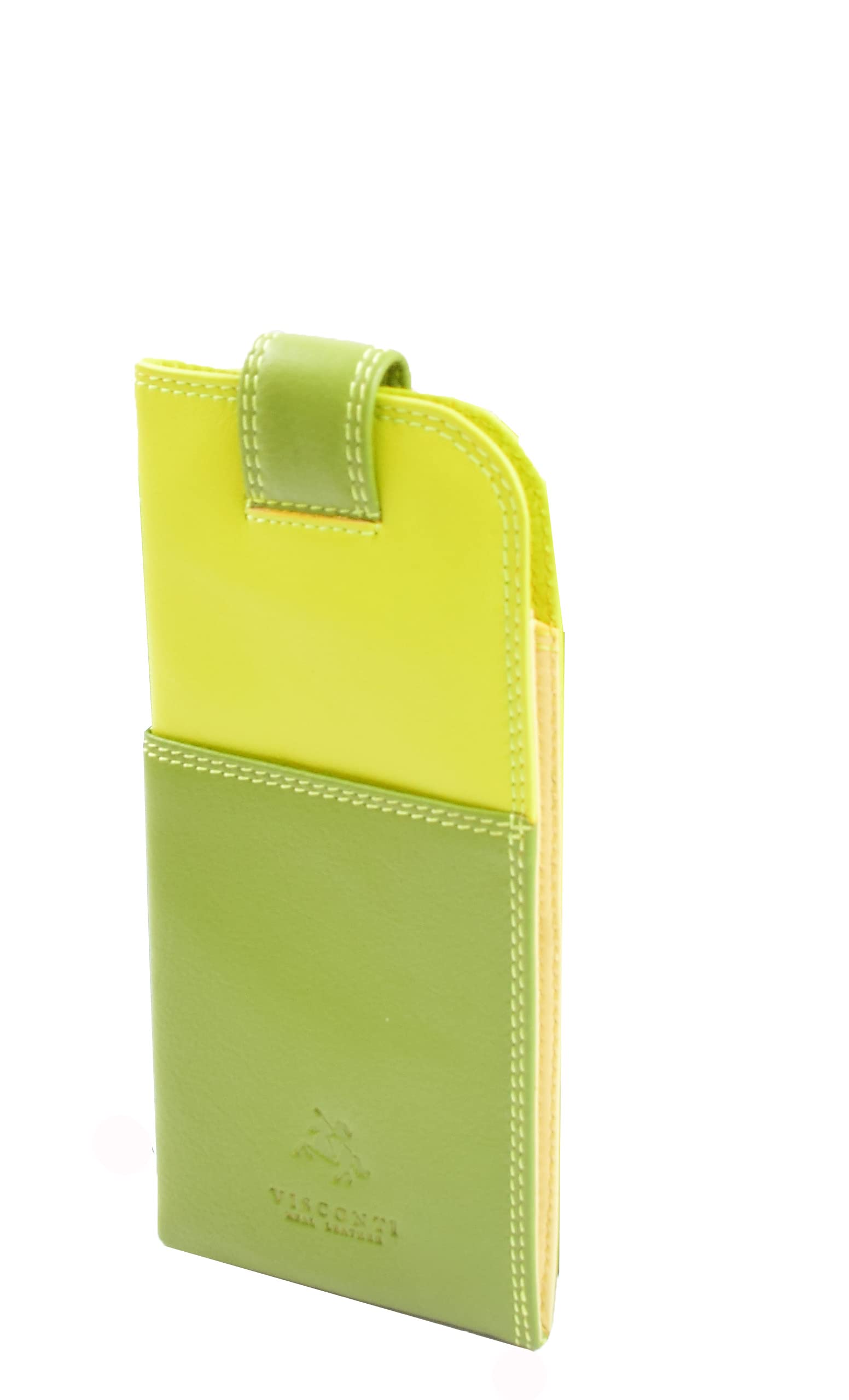 Real Leather Soft Slim Nappa Leather Glasses Case Cover With Tab Fastener HOL6011 Multi Colours Available (LIME MULTI)