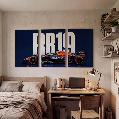 Image of SoulAbiti 3-Piece Split Red Bull Racing Wall Art RB19 Championship Formula 1 Car Large Motorsport Triptych Printed Posters Racing Decor for Game Room & Garage Setup