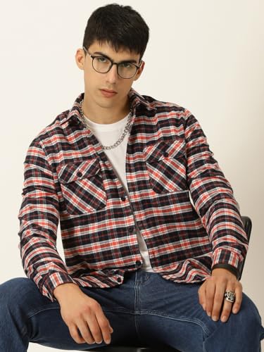 Image of Thomas Scott Men's | Checks | Full Sleeve | Slim Fit | Cotton Blend | Double Flap Pocket | Spread Collar | Casual Shirt