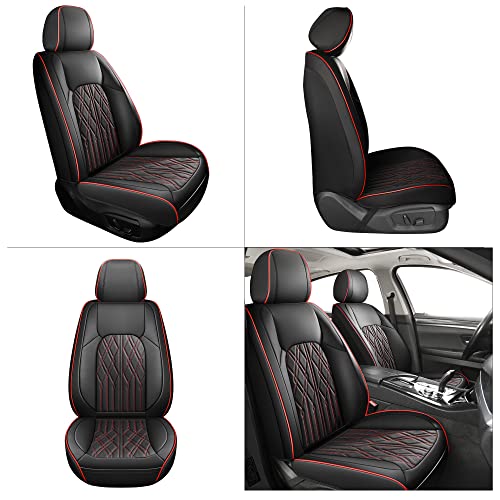 Huidasource Car Seat Covers Full Set, Leather Vehicle Cushion Covers, Universal Fit For Most Car Sedan Suv Pickup Truck, Fit For Acura Honda City Nissan Altima Mazda Hyundai (Full Set/Black&Red) #TOP6