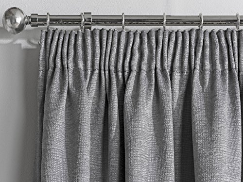 QPC Direct Pair of Plain Textured Woven Effect Thermal Blockout Curtains 3" Pencil Pleat Tape Top (66" x 72" [168 x 182cm], Silver Grey)