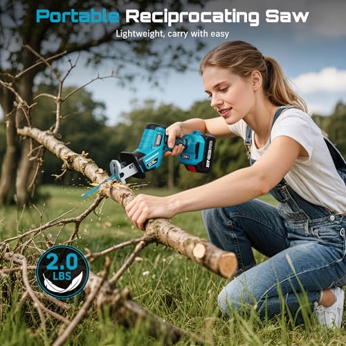 Seesii Reciprocating Saw Cordless, Variable Speed 3500 RPM Brushless Motor with 8 Saw Blades, 2 x 4.0Ah Batteries, LED Light, Tool‑Free Blade Change, Portable for Wood PVC Cutting - Image 3