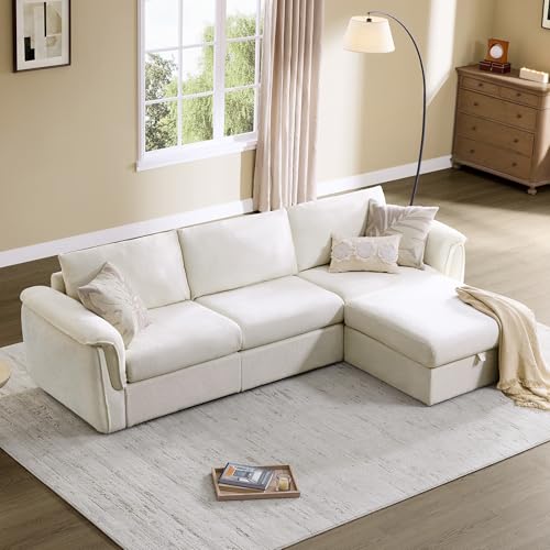 Image of CHITA Extra Large Sectional Couches for Living Room, Cloud Modular Sectional Sofa with Chaise, Ottoman with Storage, 3 Seater L Shaped Couch, Chenille in Cream