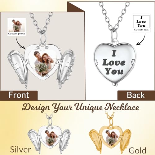 HJX Custom Locket Necklace with Photo,Personalized Heart Locket Necklace with Picture Inside Customize Gifts for Women3