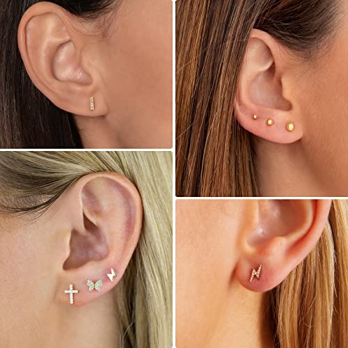 10 Pairs Gold Cross Stud Earrings Set For Women, 14K Gold Plated Hypoallergenic Cubic Zirconia Triangle/Heat/Bar Studs Earrings For Gifts (Gold) #TOP3