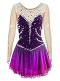 ZYDANC Ice Figure Skating Competition Dress Long-Sleeved Beaded Roller Skating Skirts Rhythmic Gymnastics Leotards,C,11_13Years