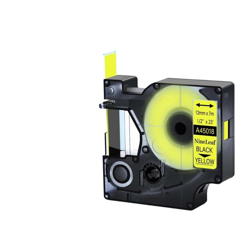 Nastro per etichette nero su giallo da 10 pezzi compatibile con nastro D1 45018 Nastro per etichette standard da 1/2 pollice per stampanti LabelManager 100 120P