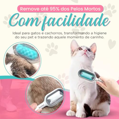Escova Removedor de Pelos 4 em 1 para Pets - Rasqueadeira, Banho a Seco e Massageador para Cachorros