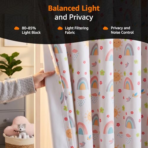 Image of Amazon Basics - Kids Room Darkening Digital Printed Door Curtains, 80-85% Room Darkening | 7 Feet |Set of 2| Digital Print | Kids Curtain |for Living Room and Bedroom | 115cmx 210cm, Design-Rainbow