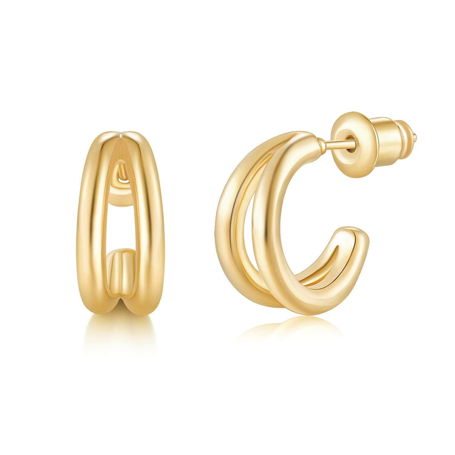 MINDDHA Split Hoop Earrings for Women Sterling Silver Post - Dainty 14K Gold Plated Lightweight Huggie Earrings for