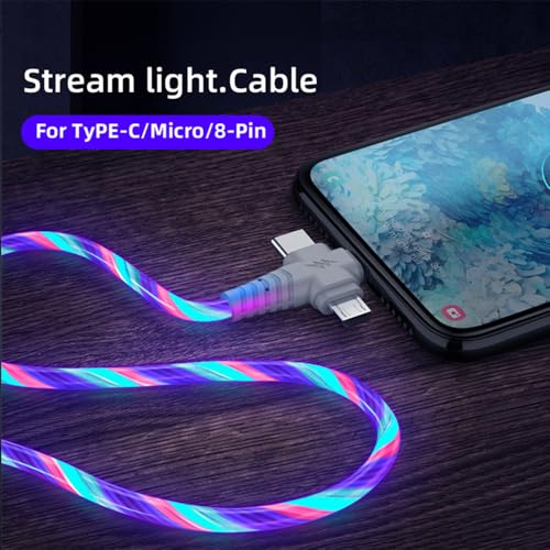 Image of AYI 3 in 1 USB Charging Cable Dynamic Flowing Light Effect,Flexible Tangle-Free Design,Smart Chip with Trickle Charging & Low Power Consumption,Data Sync Cord for Most Mobile Devices-colorful 30inches