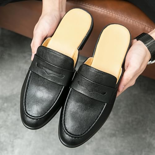 Men's Leather Slip On Mules Slippers Comfortable Round Toe Backless Flats Loafers for Business Work Dress Casual Penny Shoes3