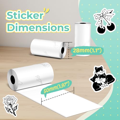 Phomemo M02 Druckerpapier – Selbstklebende Thermopapie Etiketten für M02Pro, M02S, M02X, M02L, Q02, M04S, M04AS Mini Aufkleber Drucker, für Scrapbooking & Foto, 50 mm x 3,5 m/Rolle, 3 Rollen, Weißes