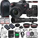 Canon EOS R5 C Mirrorless Cinema Camera w/RF 24-105mm f/4 L is USM Lens + EF 75-300mm f/4-5.6 III Lens + 420-800mm f/8.3 HD Lens + 2X 64GB Memory + Filters + TTL Flash + More (35pc Bundle) (Renewed)