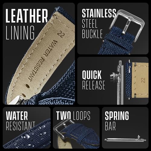 Image of Alpine Cordura Fabric Watch Band - Quick Release Replacement Watch Bands - Water Resistant Back Lining Leather Strap - Watch Bands for Women & Men - Compatible with Regular & Smart Watch Bands