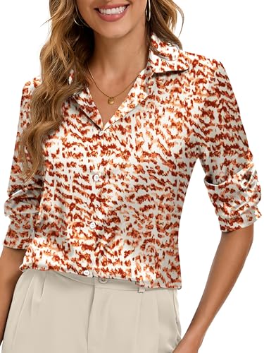 Premium Soft Breathable Stretch Satin Silk Button Down Shirts for Women Long Sleeve Leopard Blouses Work Dress Tops
