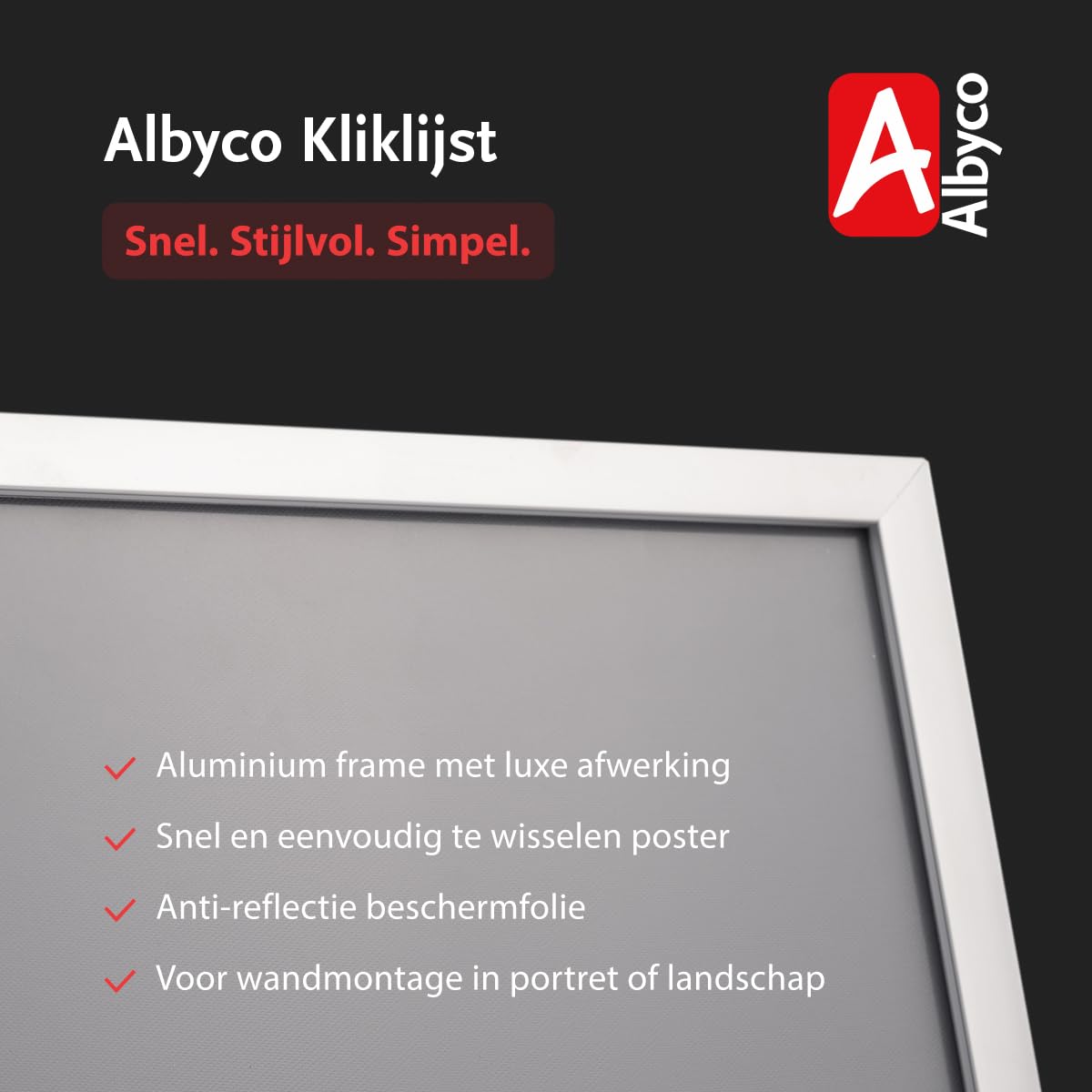 10 cadres Albyco Click, cadre à clic, Snapframe, cadre photo, format A4, 21 x 29,7 cm, largeur du cadre 25 mm, aluminium, métal, film antireflet