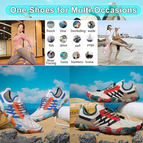 Image of Beach Water Shoes for Women Men Quick Dry Non-Slip Wide Toe Hike Barefoot Footwear for Beach Pool Aqua Swim Surf Walk