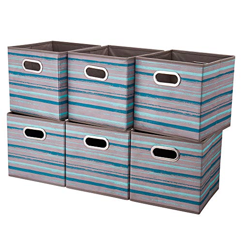 Collapsible Storage Cube Bins Gray Organizer Bins Teal Pattern Printed Cubes Storage Boxes 10.5X10.5 X 11 In Cubes Inserts Foldable Fabric Storage Baskets Drawer For Cube Organizer Shelves,Qy-Sc12-6 #TOP3