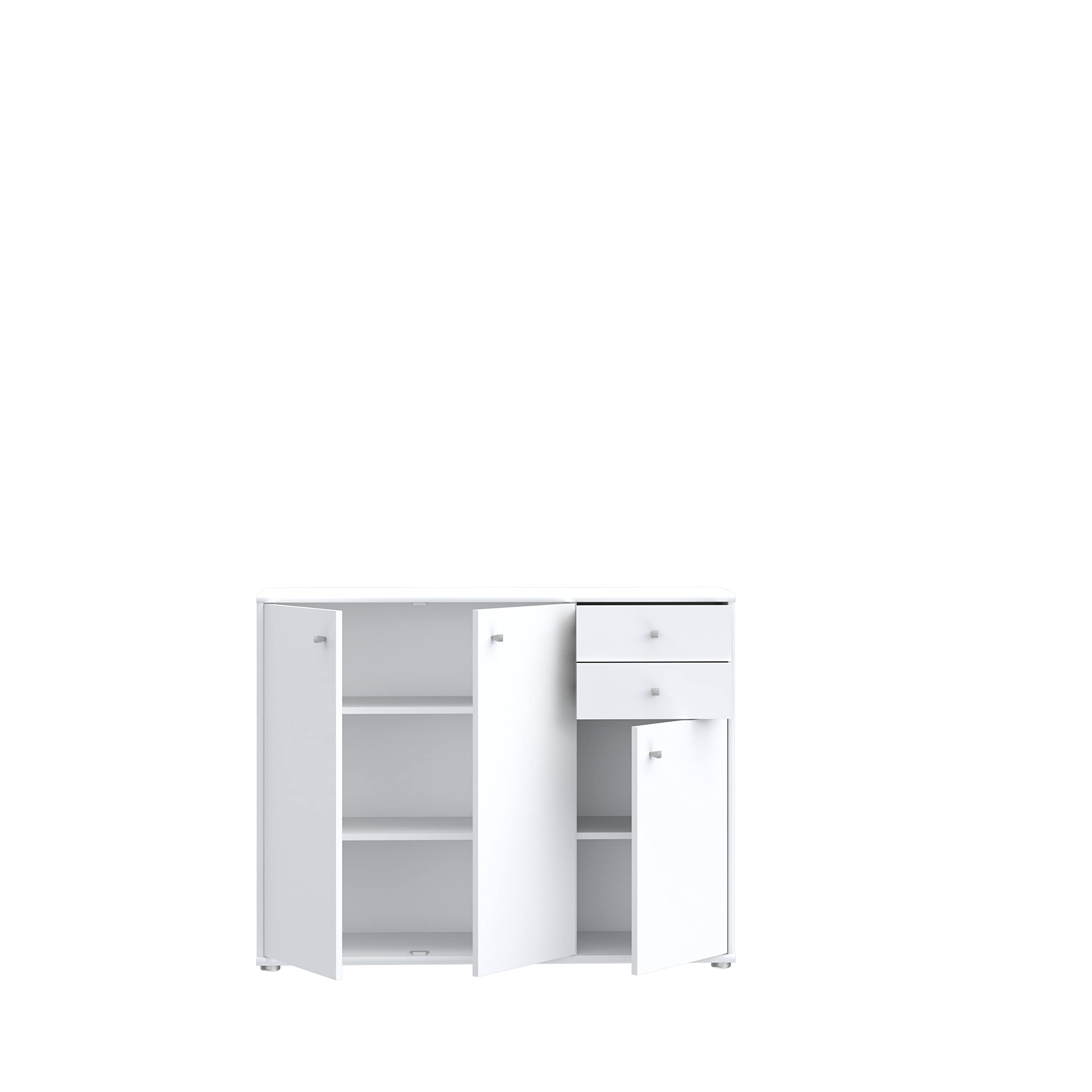 Forte Tempra 2 Kommode mit 3 Türen und 2 Schubladen, Holzwerkstoff, weiß, Bx H xT: 108,8 x 85,5 x 34,8 cm