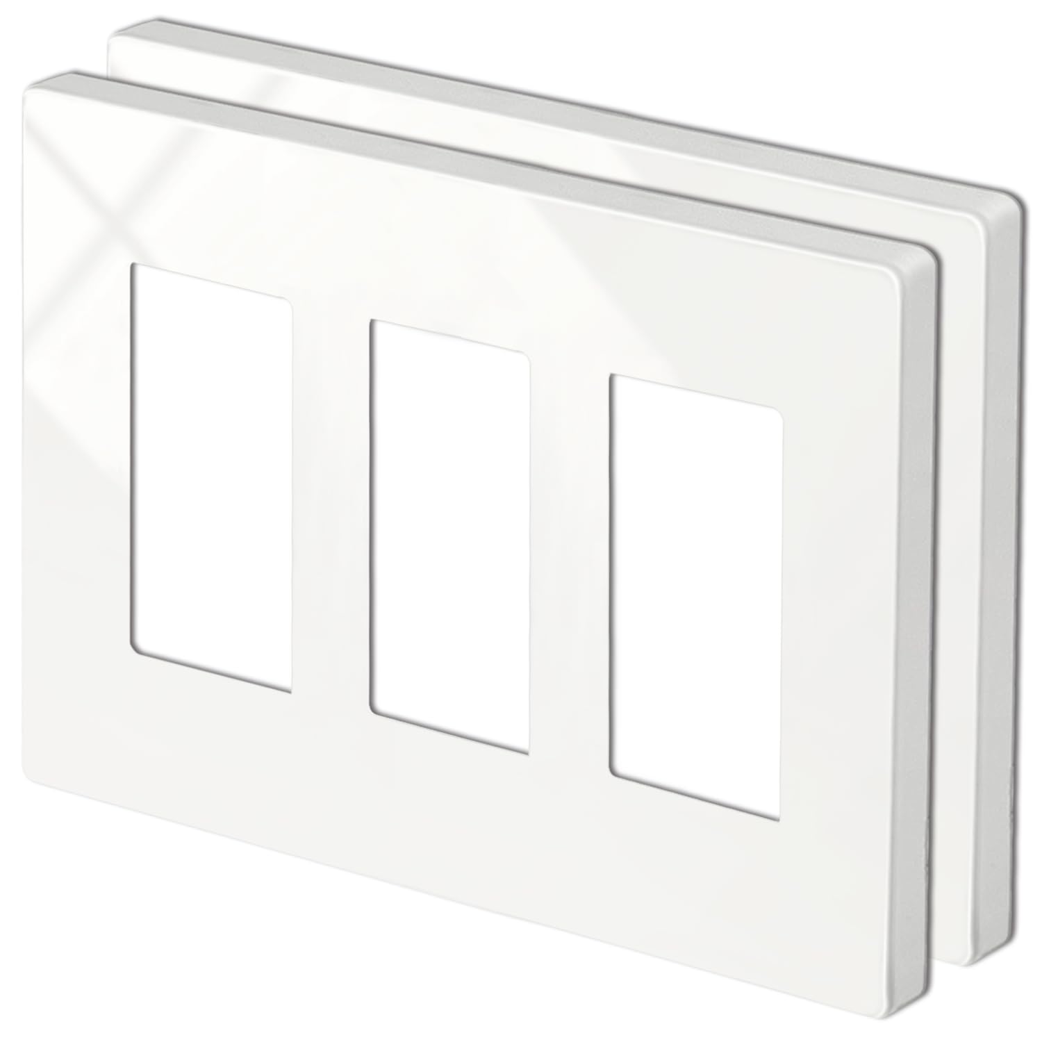 2 Pack BESTTEN 3-Gang Screwless Wall Plate, USWP4 Glossy Off White, Decorator Outlet Cover, H4.69” x W6.54”, Decor Light Switch Plate, Decorative wallplate