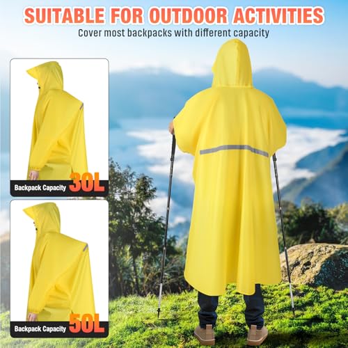 LUROON Leichter Wasserdichter Regenponcho Regenjacke Damen Herren mit Kapuze Faltbare Regencape Fahrrad mit Taschen Reflexstreifen, Wiederverwendbar Regenmantel für Wandern Angeln Radfahren Reisen