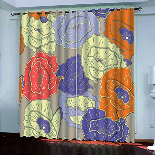 Rideau Occultant Thermiques Rideaux Anti Froid Fleurs pour Chambre Maison Salon Enfant Fille Tenture Opaque à Oeillets Isolation Decoration Fenêtre 140x160cm AOUAURO2075 Cover