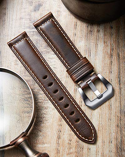 Binlun Retro Watch Bands Handmade Vintage Oil Wax Calfskin Leather Straps Replacement 18Mm/20Mm/22Mm/24Mm/26Mm Wrist Bracelet 6 Colors Wristband For Men Woman With Silver/Black Stainless-Steel Buckle #TOP1