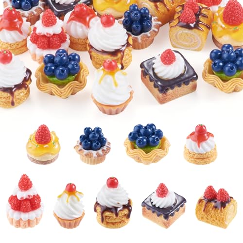 Magibeads 18Pcs 3D Fruit Cake Mini Decorations Small Desserts Fake Cakes Imitation Food Strawberry Blueberries Bread DIY Crafts Decor House Home Garden Ornaments Party Photo Props Small Accessories