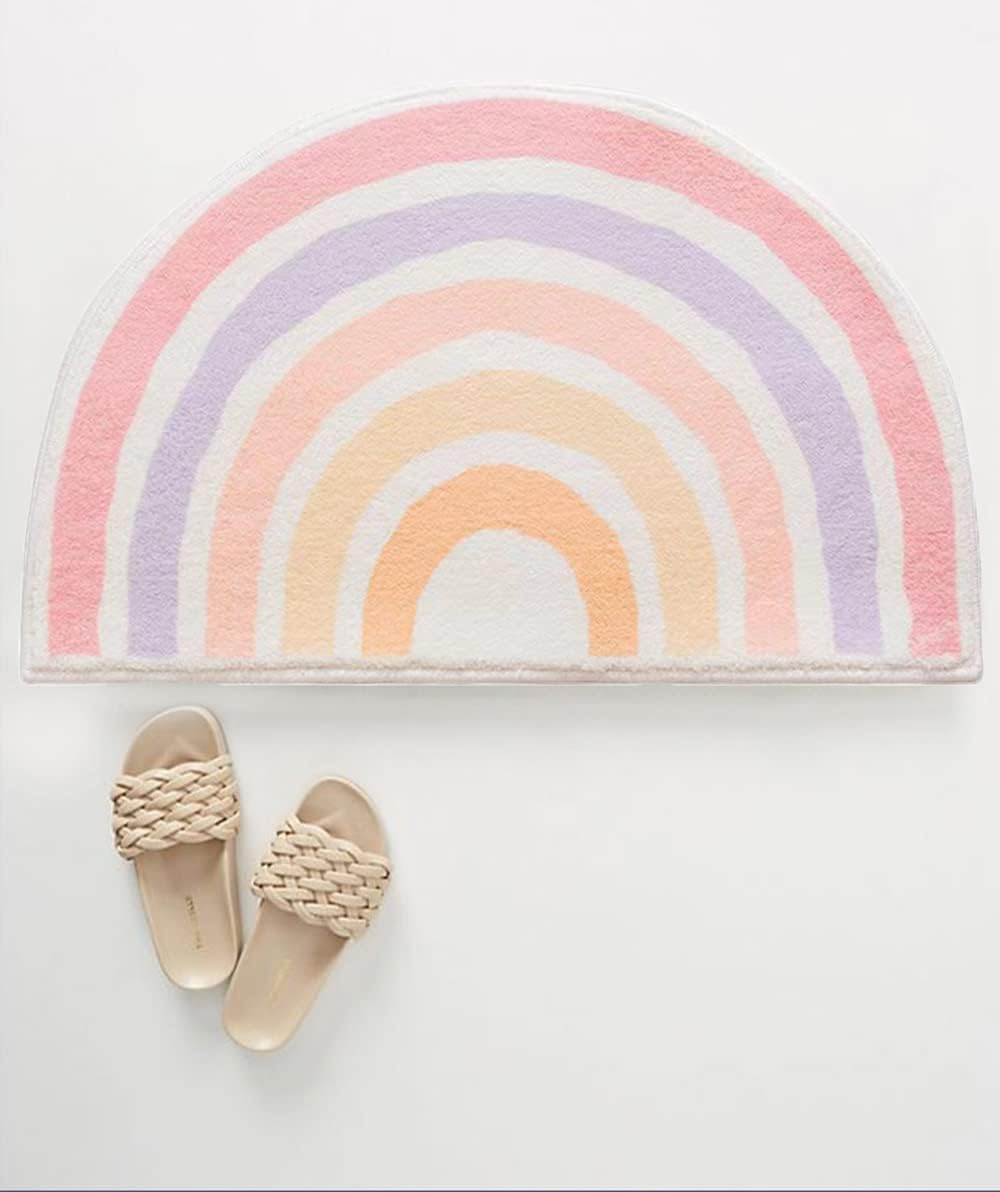 Cute Rainbow Sugar Colors Bathroom Rugs Non-Slip Washable Absorbent Plush Microfiber Floor Doormats Bath Mat Super Soft for Entrance Decoration Indoor Water Absorption (Pink, 50 * 80cm)