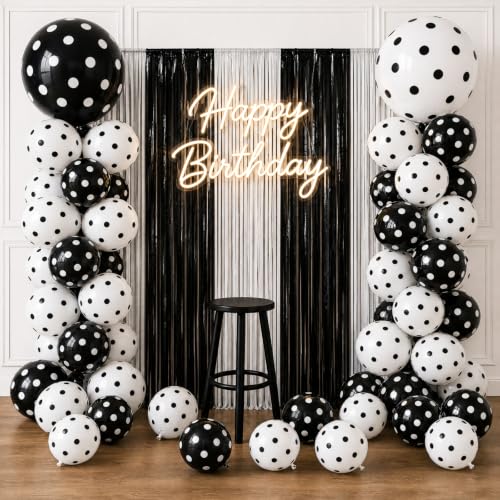 Image of TONIFUL 100 Pack Black and White Polka Dot Latex Balloons 12 Inch - Polka Dot Birthday Decorations for Wedding Baby Shower Graduation Gender Reveal Bachelorette Party Supplies
