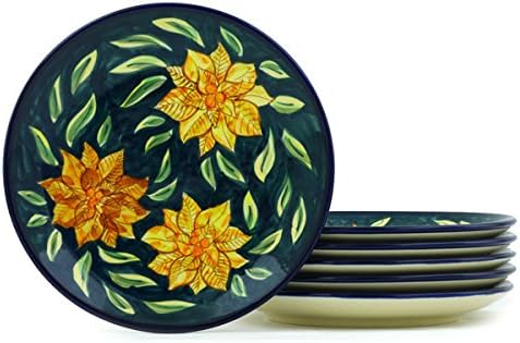 Polmedia Polish Pottery Set of 6 Dessert Plates UNIKAT - Midnight Splendor Pattern Handmade in Boleslawiec Poland + Certificate of Authenticity