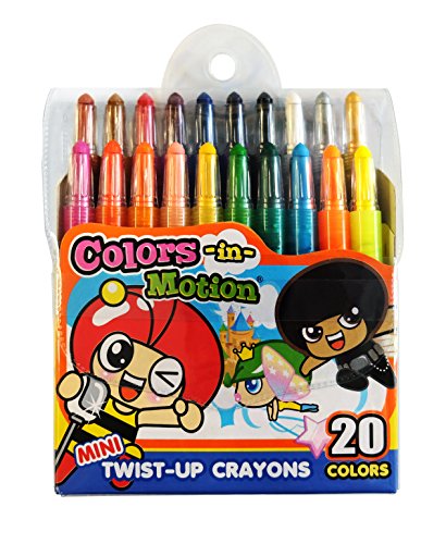 Colors-in-Motion 20 Mini Twist-up Crayons, Colored Pencils, Kids Crayon, Adult Coloring, Professional Drawing (4.5 in Length)
