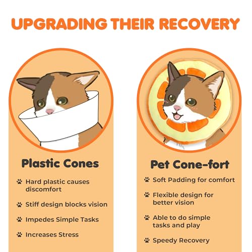 Image of SunGrow Cat Cone Collar Soft, Stop Licking E Collar for Recovery, Post Surgery Stress Relieving with Adjustable Strap Enclosures, Orange