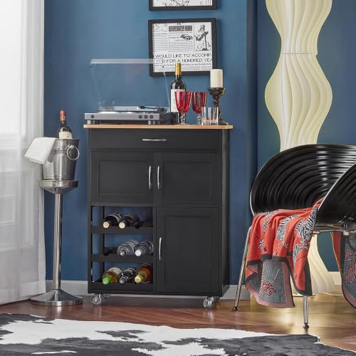 Miniatura 8 de Sobuy Carrito Auxiliar De Cocina Con Ruedas Mueble Cocina Con Cajón Botellero Y Estantes Carro Multifuncional Como Mesa Auxiliar Para Estantería Cocina Comedor Y Exteriores Negro 67x86x38cm Fkw45-Sch