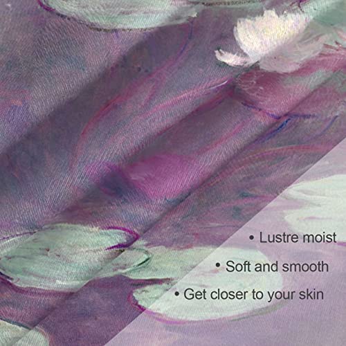 Water Lilies by Claude Monet Oil Painting Women Square Silk Like Hair Scarf Head Wrap Satin Head Scarf 35 x 353