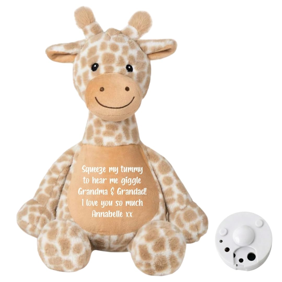 Personalised Any Message Record-A-Voice Keepsake Giraffe | Custom Voice Message Soft Teddy | 30cm Plush when sat with 20-Second Re-recordable Voice Box | New Baby, Grandparent & Memorial Gift