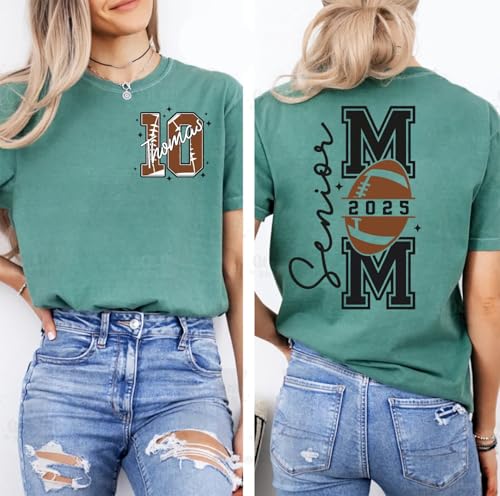 Personalized Senior Football Mom Shirt with Kids Name, Football Senior Mom 2025 Shirt, 2 Sided Football Mom Shirts, Touchdown Season Tee, Class of 2025 Football Shirts for Women, Football Mom Gifts2