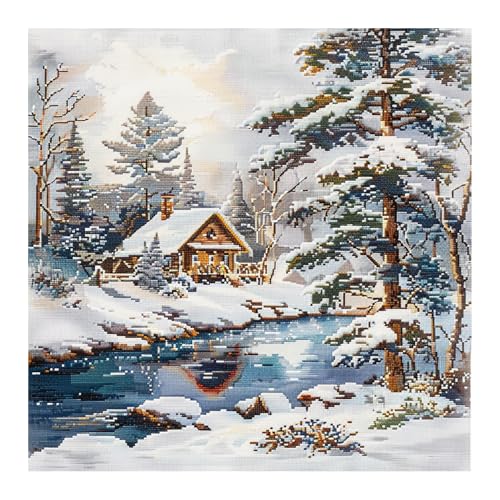Image of 51buyoutgo Stamped Cross Stitch Kits for Adults - 11CT Beginner Embroidery Kit with Easy Funny Washable Snow Landscape Pattern, 16x16 IN Pre Printed Fabric, Fit for DIY Home Decor, Gift, Stress Relief