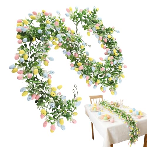 Guirlande D'œufs De Pâques, Guirlande Décorative Suspendable avec Faux Œufs De Pâques, 210 Cm De Guirlandes Artificielle en Eucalyptus, Ornements Printaniers pour...