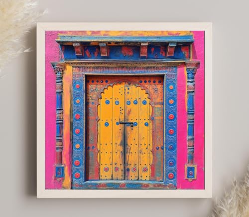 TONGYINLI Pósteres coloridos para puertas, impresión en lienzo, arte mural vintage de la India, para sala de estar, pintura decorativa para el hogar (80x80cm/marco interno)