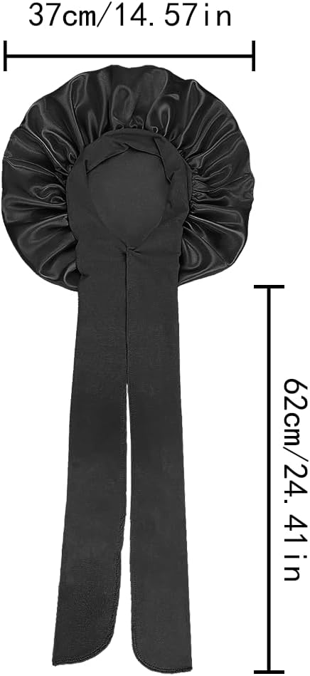 Touca de cetim de seda para mulheres dormindo, touca de cabelo ajustável 1 pacote, Preto