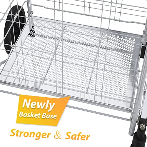 Supenice 7504 Jumbo Shopping Cart With Double Basket Grocery Cart Deluxe Folding Shopping Cart 360°Rolling Swivel Bearing Wheels Super Loading Utility Cart thumb #2