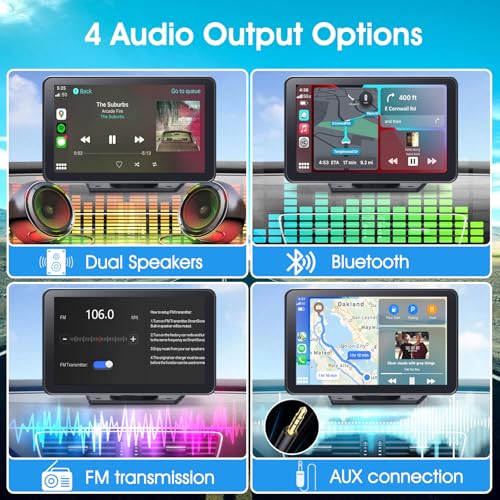 Tela portátil sem fio CarPlay para carro, estéreo duplo de 17 cm para Apple CarPlay e Android Auto,