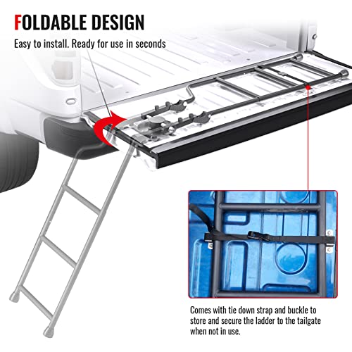 Aa Product Tailgate Ladder Foldable Pickup Truck Tailgate Ladder Universal Accessories For Truck Easy Install Durable Steel Omni-Directional Ladder Rack Capacity 300 Lbs(Uspto Patent Pending) #TOP5