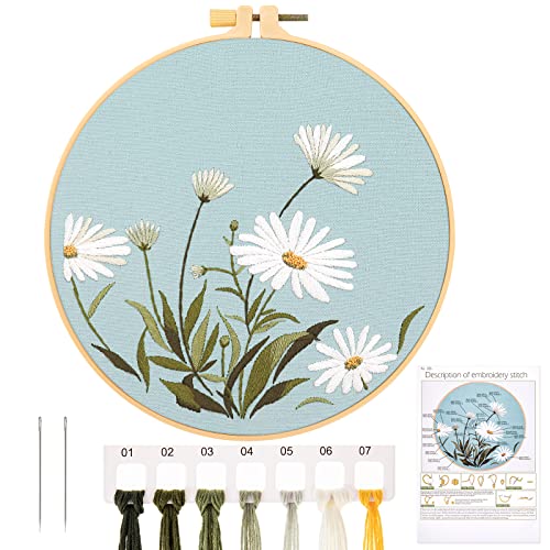 JSRQT Ricamo a Mano a Punto Croce, Motivo a Floreale Kit Ricamo Starter, Set per Embroidery Starter per Adulto Principianti, Punto Croce Cucire Accessori Punch Needle Kit con Telaio da Ricamo